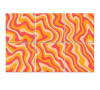 6 Pack Acoustic Foam Panels Sound Proofing Panels 1970 Wavy Swirl Seamless Orange Pink Colors Hand Drawn Acoustic Wall Panel Soundproofing for Livingroom Nursery Room 72"x48" Home Decor
