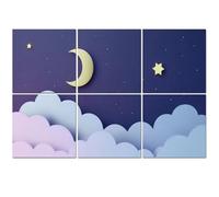 6 Pack Acoustic Foam Panels Sound Proofing Panels 3D Render crescent moon stars shine cloudy night sky Acoustic Wall Panel Soundproofing for Livingroom Nursery Room 72"x48" Home Decor