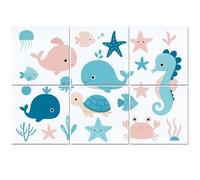 6 Pack Acoustic Foam Panels Sound Proofing Panels Cute ocean set sea creatures for girls boys summer Acoustic Wall Panel Soundproofing for Livingroom Nursery Room 72"x48" Home Decor