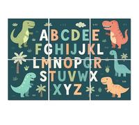 6 Pack Acoustic Foam Panels Sound Proofing Panels Funny alphabet cute dinosaurs Educational poster for Acoustic Wall Panel Soundproofing for Livingroom Nursery Room 72"x48" Home Decor