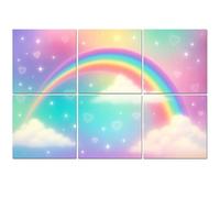 6 Pack Acoustic Foam Panels Sound Proofing Panels Holographic fantasy rainbow clouds Pastel color sky Magical Acoustic Wall Panel Soundproofing for Livingroom Nursery Room 72"x48" Home Decor