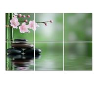 6 Pack Acoustic Foam Panels Sound Proofing Panels Modern Contemporary Zen Bamboo Green Pink Cherry Blossoms Acoustic Wall Panel Soundproofing for Livingroom Nursery Room 72"x48" Home Decor