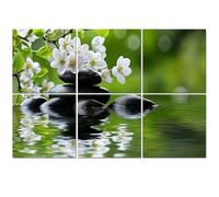 6 Pack Acoustic Foam Panels Sound Proofing Panels Modern Contemporary Zen Bamboo Green Stacked Black Stones Acoustic Wall Panel Soundproofing for Livingroom Nursery Room 72"x48" Home Decor