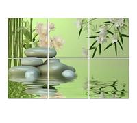 6 Pack Acoustic Foam Panels Sound Proofing Panels Modern Contemporary Zen Bamboo Green Stacked Smooth Stones Acoustic Wall Panel Soundproofing for Livingroom Nursery Room 72"x48" Home Decor