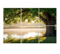 6 Pack Acoustic Foam Panels Sound Proofing Panels Oak Tree Full Leaf Summer Standing Alone River Sunlight Mist Acoustic Wall Panel Soundproofing for Livingroom Nursery Room 72"x48" Home Decor