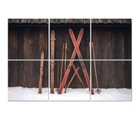 6 Pack Acoustic Foam Panels Sound Proofing Panels old retro styled skis sticking snow wooden wall photo Acoustic Wall Panel Soundproofing for Livingroom Nursery Room 72"x48" Home Decor
