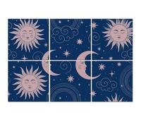 6 Pack Acoustic Foam Panels Sound Proofing Panels Seamless cosmic sun crescent moon vintage for astrology Sun Acoustic Wall Panel Soundproofing for Livingroom Nursery Room 72"x48" Home Decor