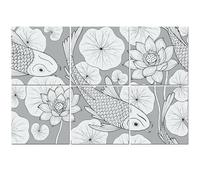 6 Pack Acoustic Foam Panels Sound Proofing Panels Seamless hand drawn Koi fish Japanese carp lotus leaves Acoustic Wall Panel Soundproofing for Livingroom Nursery Room 72"x48" Home Decor
