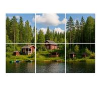 6 Pack Acoustic Foam Panels Sound Proofing Panels traditional Finnish wooden cottage sauna barn lake shore Acoustic Wall Panel Soundproofing for Livingroom Nursery Room 72"x48" Home Decor