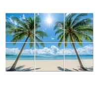 6 Pack Acoustic Foam Panels Sound Proofing Panels Tropical Beach Palm Trees Ocean Stylized Human Face Acoustic Wall Panel Soundproofing for Livingroom Nursery Room 72"x48" Home Decor