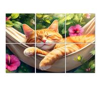 6 Pack Acoustic Foam Panels Sound Proofing Sleeping Cat Kitten Orange Tabby Acoustic Wall Panel Soundproofing for Livingroom Nursery Room 180x120cm Home Decor