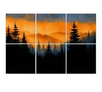 6 Pack Acoustic Foam Panels Sound Proofing Sunset Silhouetted Forest Misty Fog Pine Acoustic Wall Panel Soundproofing for Livingroom Nursery Room 180x120cm Home Decor