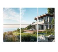 6 Pack Acoustic Wall Panels Sound Absorbing Wall Art acoustic foam 3d renders luxurious house along sea 72"x48" Sound Proofing Panels for walls Decorative Noise Dampening
