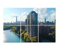 6 Pack Acoustic Wall Panels Sound Absorbing Wall Art acoustic foam Chicago skyline aerial drone view from above lake Michigan 72"x48" Sound Proofing Panels for walls Decorative Noise Dampening