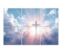 6 Pack Acoustic Wall Panels Sound Absorbing Wall Art acoustic foam Christian cross appears bright sky 72"x48" Sound Proofing Panels for walls Decorative Noise Dampening
