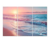 6 Pack Acoustic Wall Panels Sound Absorbing Wall Art acoustic foam Colorful sunset viewed from pink sea beach soft waves 72"x48" Sound Proofing Panels for walls Decorative Noise Dampening