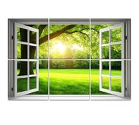 6 Pack Acoustic Wall Panels Sound Absorbing Wall Art acoustic foam Fake Window Green Forest Scene Faux Open Trees Sunlight 72"x48" Sound Proofing Panels for walls Decorative Noise Dampening
