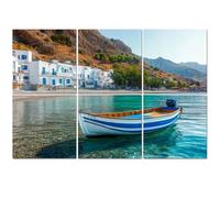 6 Pack Acoustic Wall Panels Sound Absorbing Wall Art acoustic foam Fishing boat scenic village Loutro Crete Greece 72"x48" Sound Proofing Panels for walls Decorative Noise Dampening