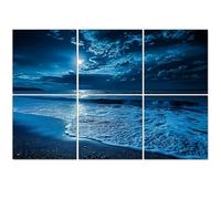 6 Pack Acoustic Wall Panels Sound Absorbing Wall Art acoustic foam Midnight Blue Coastal Moonrise Dramatic Sky Rolling Waves 72"x48" Sound Proofing Panels for walls Decorative Noise Dampening