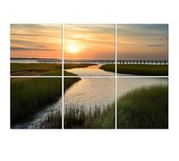 6 Pack Acoustic Wall Panels Sound Absorbing Wall Art acoustic foam Ocean salt marsh sea grass dock sunset 72"x48" Sound Proofing Panels for walls Decorative Noise Dampening