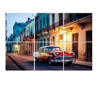 6 Pack Acoustic Wall Panels Sound Absorbing Wall Art acoustic foam Old American car street dusk Havana Cuba 72"x48" Sound Proofing Panels for walls Decorative Noise Dampening