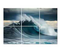6 Pack Acoustic Wall Panels Sound Absorbing Wall Art acoustic foam Tall powerful cross ocean wave breaking dark stormy evening 72"x48" Sound Proofing Panels for walls Decorative Noise Dampening