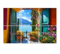 6 Pack Acoustic Wall Panels Sound Absorbing Wall Art acoustic foam View an open window shutters looking down colorful 72"x48" Sound Proofing Panels for walls Decorative Noise Dampening