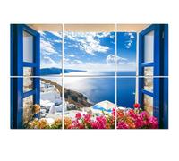 6 Pack Acoustic Wall Panels Sound Absorbing Wall Art acoustic foam View an open window shutters whitewashed village Oia rising 72"x48" Sound Proofing Panels for walls Decorative Noise Dampening