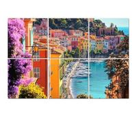 6 Pack Acoustic Wall Panels Sound Absorbing Wall Art acoustic foam Villefranche sur mer village France 72"x48" Sound Proofing Panels for walls Decorative Noise Dampening