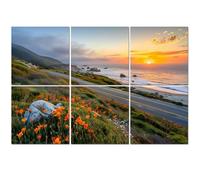 6 Pack Acoustic Wall Panels Sound Absorbing Wall Art acoustic foam wild flowers California coastline Big Sur sunset 72"x48" Sound Proofing Panels for walls Decorative Noise Dampening