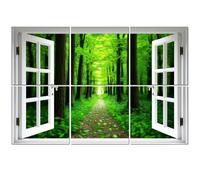 6 Pack Acoustic Wall Panels Sound Absorbing Wall Art acoustic foam Window View Trail Path Springtime Green Tree Forest 72"x48" Sound Proofing Panels for walls Decorative Noise Dampening
