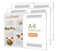6 Pack Acrylic Sign Holders A4, Frameless Self-Adhesive Wall Poster Frames, Clear Acrylic Display Holders for Photos, Prints, Notices & Artwork (30×21.5cm)