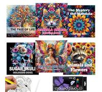 6 Pack Adult Coloring Book, 144 Page Mindfulness Colouring Books for Adults with 12 Colored Pencils, Themes of Animal Mandalas Flowers for Adults to Relax