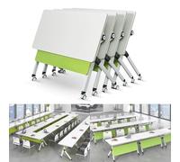 6 Pack Aluminum Alloy Folding Conference Tables with Silent Wheels 4.6FT Long Office Training Tables for Classroom & Office Mobile Rolling Conference Room Table