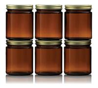 6 Pack Amber Glass Jars, 8 oz Empty Cosmetic Containers For DIY Projects, Herbs, Homemade Cosmetics, Powder, Lotion and Cream