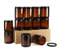 6 Pack Amber Glass Jars, 8 Oz Thick Amber Round Glass Jars, with Black Metal Lids, for Spice, Liquid, Sample, Leakproof and Dishwasher Safe