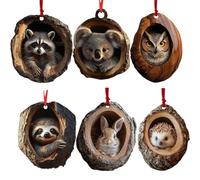 6-Pack Animal Christmas Tree Ornaments | 2D Cute Acrylic Pendant Decorations, Hedgehog, Bunny & Owl Xmas Hanging Decor for Holiday Tree