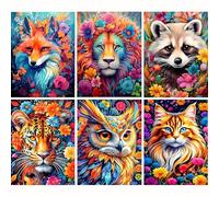 6 Pack Animal Diamond Art Kits for Adults, Diamond Painting Kits for Adults and Beginner, Full Drill Diamond Dots Painting, Cat Bear Lion Tiger Owl Fox Wall Decor(12 x16 Inch) (Animal)