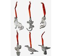 6-Pack Arizona Souvenir Gift Miniature Ornament Collection (Silver) - 6 Assorted Sonoran Desert Inspired Designs Arizona State Silver Turquoise Ornament Christmas Holiday Cactus Decorations