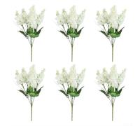 6 Pack Artificial Lavender Hyacinth Flowers,35cm Realistic Silk Stems for Home Garden Decor,Flexible Fake Plants for Living Room Wedding Centerpiece Arrangements and Office Desk(White)