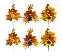 6 Pack Artificial Maple Leaves Branches Pumpkin Fall Stems for Vases Fake Berry Picks Fall Artificial Flower Decor Autumn Centerpieces Floral Arrangements Thanksgiving Harvest Day Party Decorations