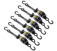 6 Pack Auto Retractable Ratchet Straps, Heavy Duty Tie Down S-Hooks, 680kg/1500lbs Break Strength, Self-Retracting Tension Straps With Ratchet, for Motorcycle, Moving & Securing Cargo