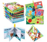 6 Pack Baby Bath Books Baby Crinkle Soft Cloth Book Toys Sensory Book With Animals,Fruits,Numbers,Cars For Babies 0-6 Months Educational Learning