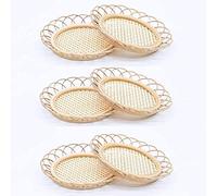 6 Pack Bamboo Boho Rattan Coasters,Woven Wicker Retro Rustic Coffee Drinks Placemats for Home Table Decor