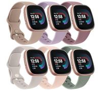 6 PACK Bands Compatible with Fitbit Versa 4 / Versa 3 / Fitbit Sense 2 / Sense Bands for Women Men, Soft Sport Wristbands Replacement Smart Watch Straps (6PACK B,Large)