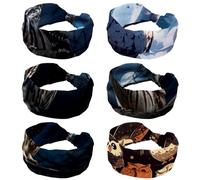 6 Pack Barred Owl Sits Motionless in the Blue Moonlight Headbands for Women, Fashion Knotted Headband Wide Hairband Girls Hair Accessories