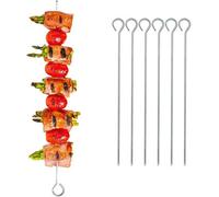 6 Pack Bbq Skewer Stainless Steel Barbecue Kebab Food Sticks Grill Tandoori Cooking Meat, Vegetables, Fruit Etc, 24Cm 9.5