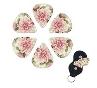 6 Pack Beautiful vintage pink flower Guitar Picks with Guitar Pick Holder, Personalized Celluloid Plectrums for Acoustic Guitar, Bass, Ukulele, Cool Bass Accessories Gifts for Men Women 0.46mm
