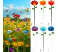 6 Pack Bee Watering Station, Bee Feeder for Garden Metal Butterfly Water Feeder Colorful Flower Design Bath Bowl with Glass Beads for Pollinators Outdoor Garden Yard & Patio Decor
