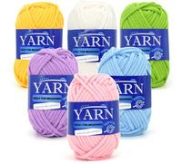 6 Pack Beginners Crochet Yarn Blue Green Pink Purple Yellow White Cotton Crochet Yarn for Crocheting Knitting Beginners-Pastel Series